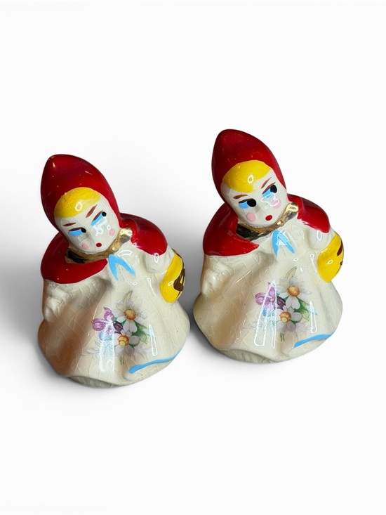 Other - Vintage Red Hood Salt and Pepper Shakers - Floral Ceramic Set